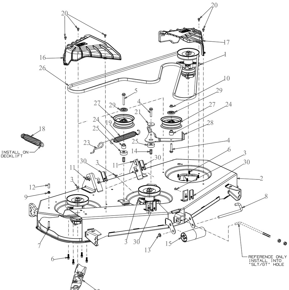 Deck Diagram and Parts List for XT2-SLX54KH (131QA2CA010)(2019) Cub Cadet Lawn Tractor
